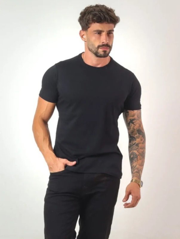 Camiseta Masculina Básica de Algodão Malha Peruana