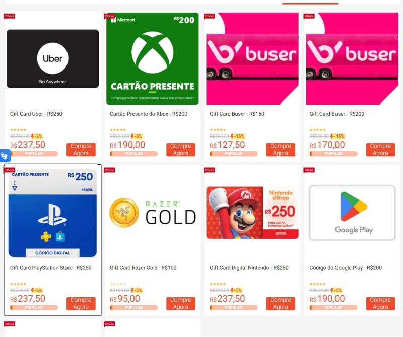 Gift Card PSN, Nintendo e Xbox em promoção na Shopee