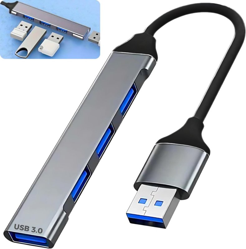 Hub USB-A 3.0 Extensor Adaptador 4 em 1 Multiportas até 5Gbps