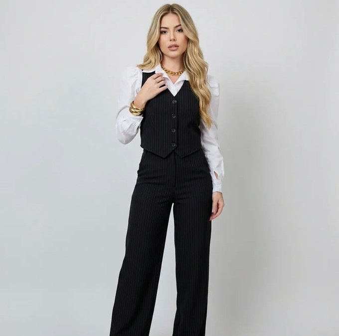 Conjunto Alfaiataria Social Risca De Giz Feminino Elegante + Frete Grátis