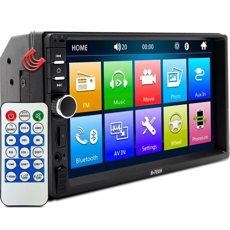 Multimídia 7" MP5 2DIN com Espelhamento, USB, Bluetooth e Controle Remoto H-Tech HT-5023