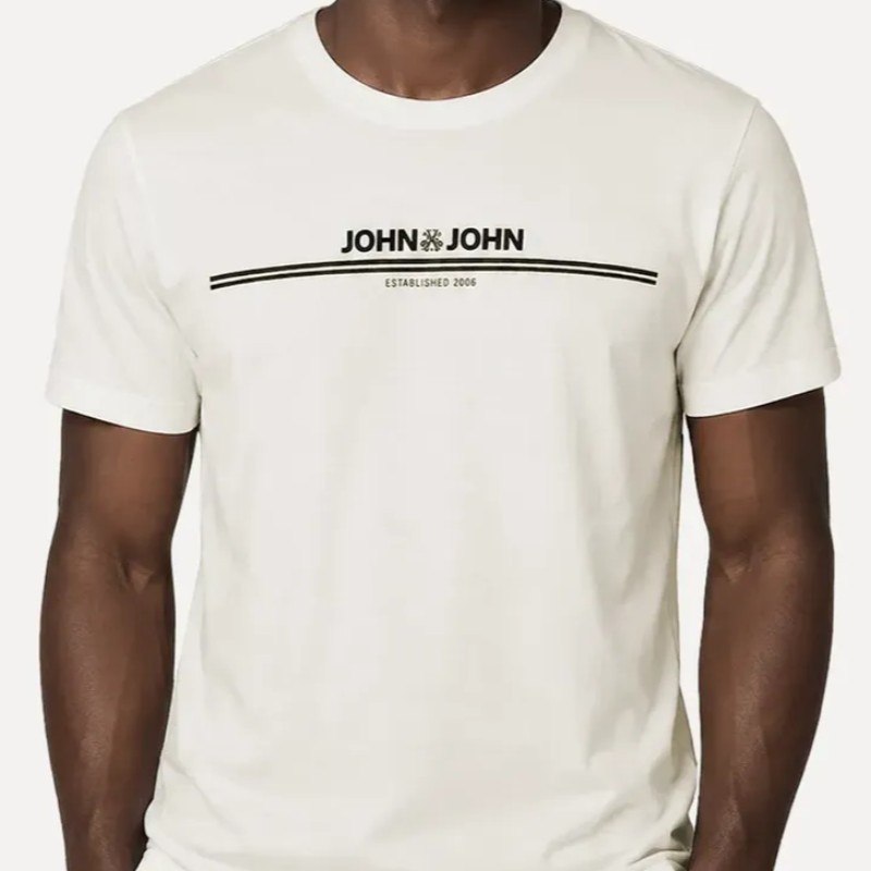 Camiseta John John Masculina Fit Simple Lines Off White