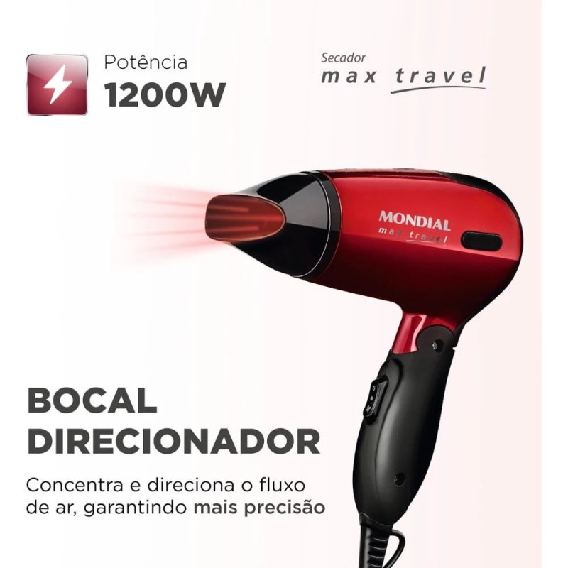 Secador de Cabelos Mondial Max Travel SC-10 Bivolt 1200W