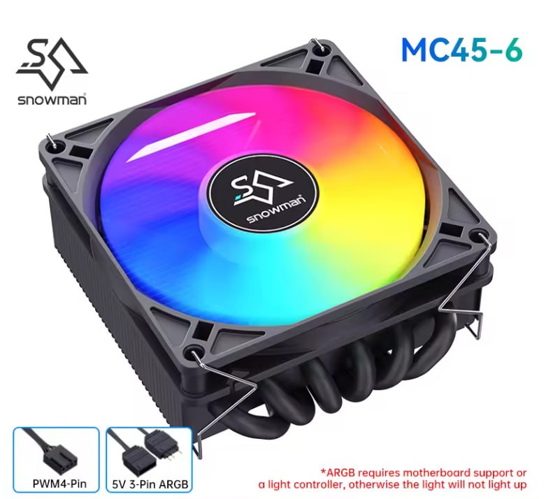Air Cooler NOWMAN MC45-6 ITX com 6 heat pipes e ARGB