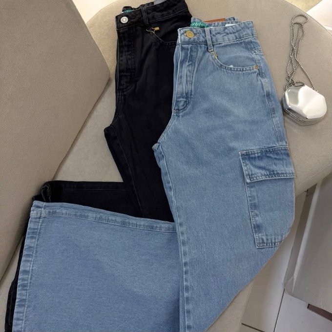 Calça Cargo Jeans Wide Leg com Frete Grátis e Desconto