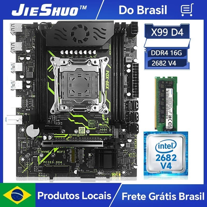Placa mãe Jieshuo X99 XD4 com processador Xeon 2682V4, sem memória