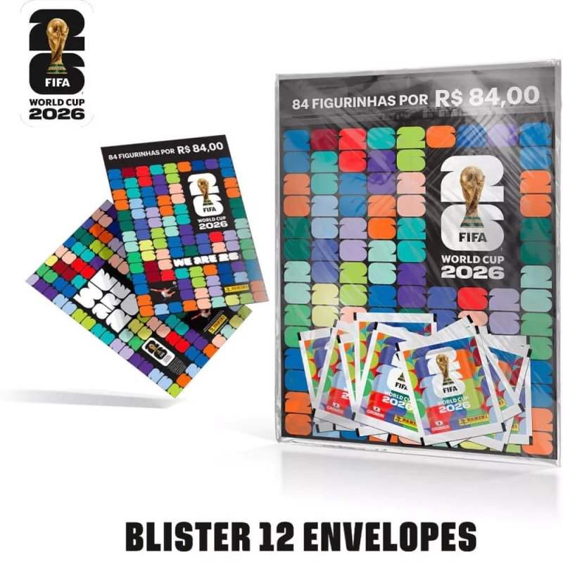 Blister Panini Copa do Mundo 2026 + 12 Envelopes de Figurinhas Oficiais Fifa