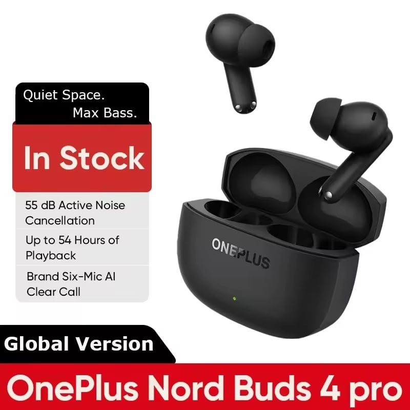 OnePlus Nord Buds 4 Pro Bluetooth 6.0 TWS – Fone Sem Fio com ANC Híbrido 55dB, Áudio Hi-Res, Drivers 12mm, IP55 e Até 54h de Bateria