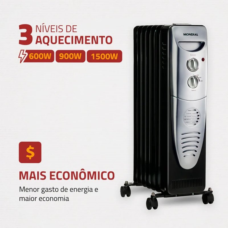 Aquecedor a Óleo Mondial A-06 Preto/Cinza