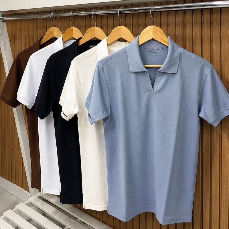 Camisa Camiseta Polo Masculina Texturizada Sem Botão