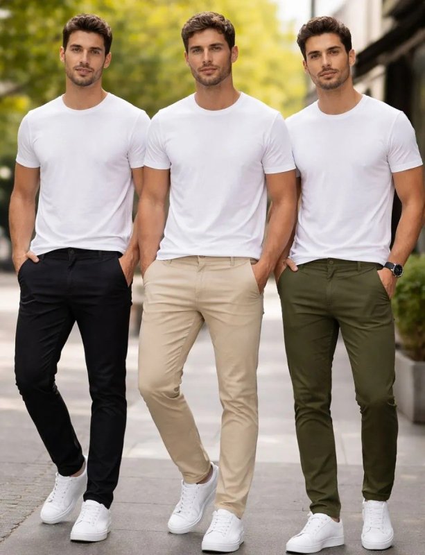 Kit 3 Calças Masculinas Social Alfaiataria Sarja Lycra Chino