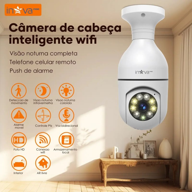 Câmera Lâmpada de Segurança Inova WiFi IP 360° Full HD