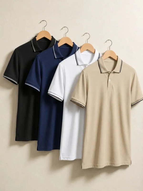Kit 4 Camisas Gola Polo Piquet Masculina Slim Casual Algodão
