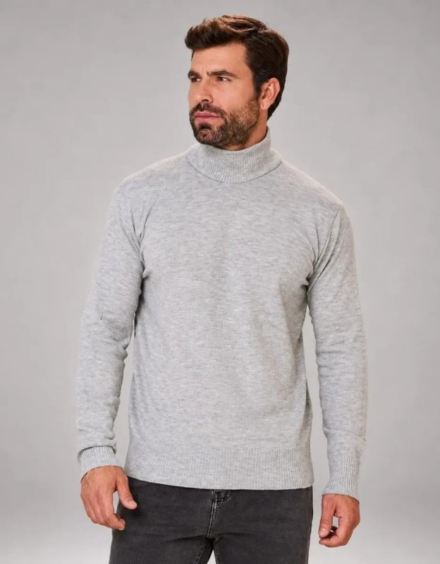 Suéter Cacharrel Tricot Masculina Canelada Gola Alta Tricô