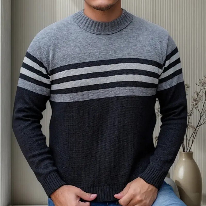 Suéter Blusa De Tricot Masculino Listrado Blusa Lã Masculina