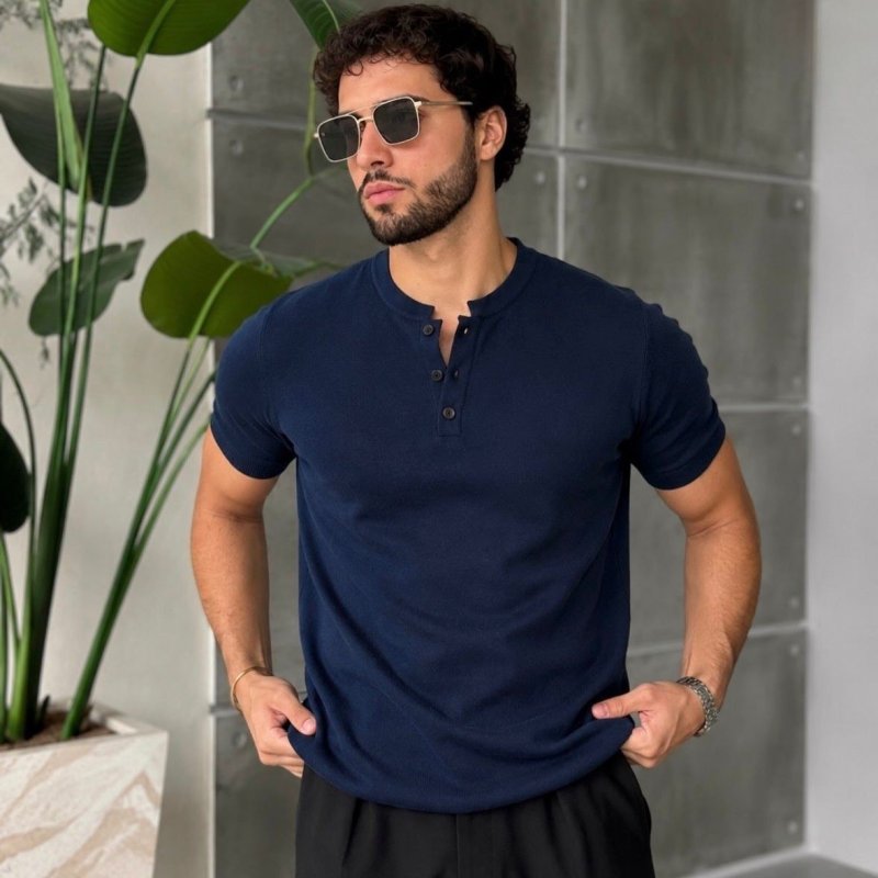 Camiseta Henley Masculina com 7 cores