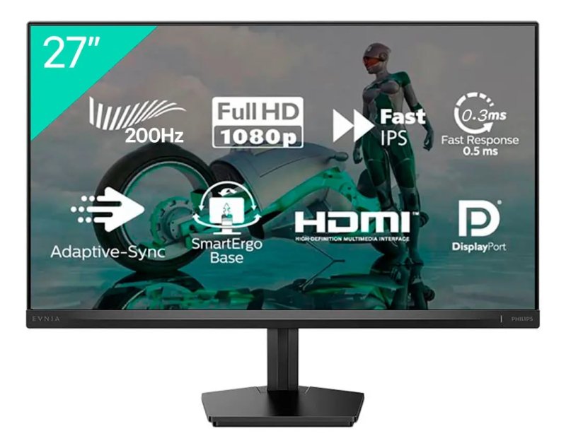 Monitor Gamer Philips Evnia 27" 200Hz 0,3ms Ips Full HD Preto