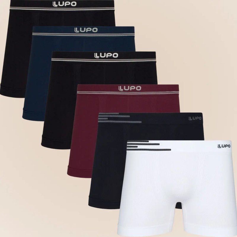 Kit 6 Cuecas Lupo Boxer Box Sem Costura Basic Microfibra