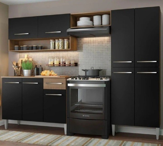 Armário de Cozinha Modulada Completa Compacta Emilly Pop com Armário e Balcão
