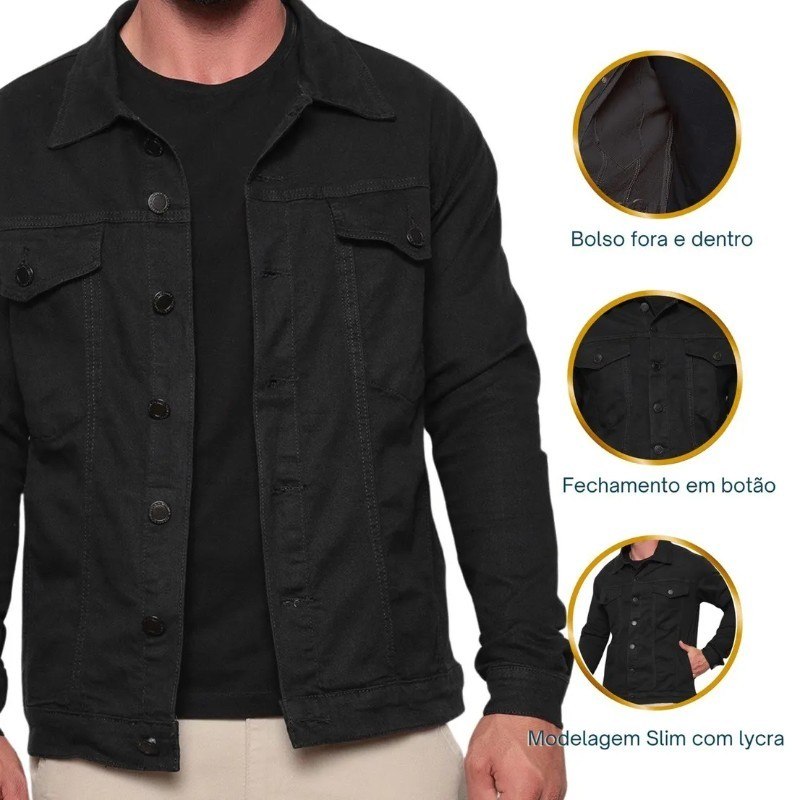 Jaqueta Masculina Sarja Jeans Slim Cores Clássicas Premium