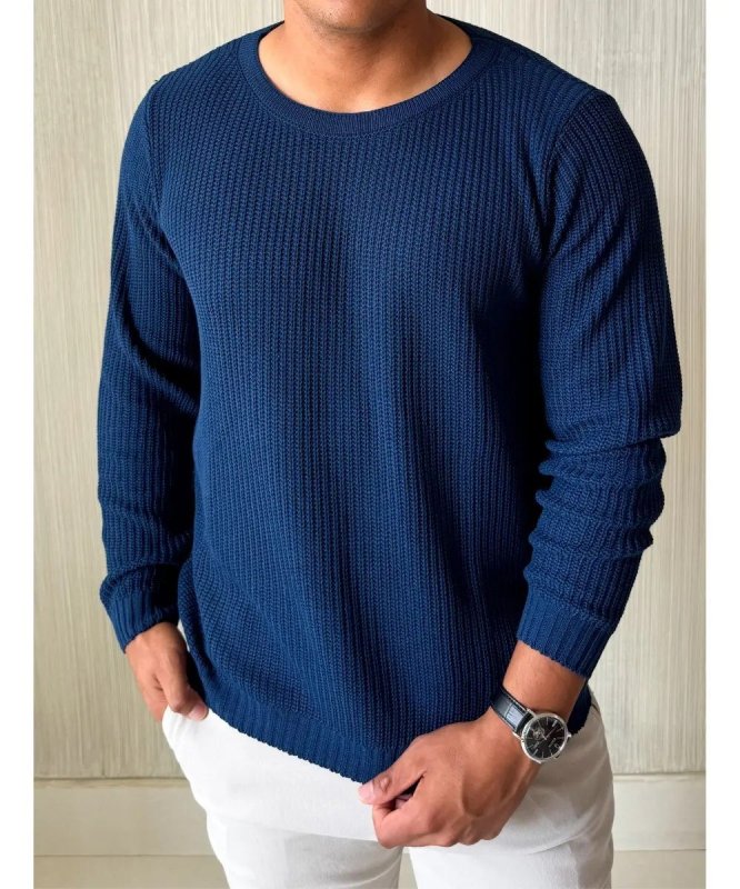 Suéter Masculino Lã Tricot Blusa De Frio Social Manga Longa