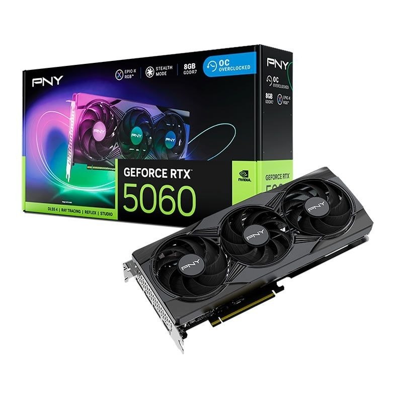 Placa de Video PNY GeForce RTX 5060 Epic-X Triple Fan OC, 8GB, GDDR7, 128-bit