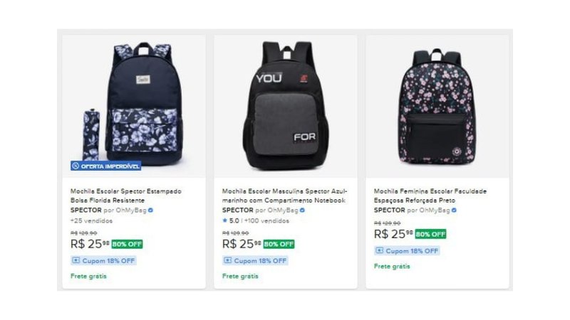 Mochilas com até 90% OFF