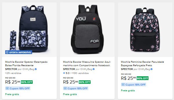 Mochilas com até 90% OFF