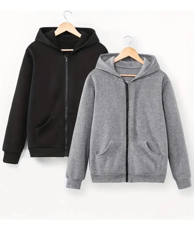 Kit 2 Moletons Com Capuz & Com Zíper, Casaco De Frio Inverno
