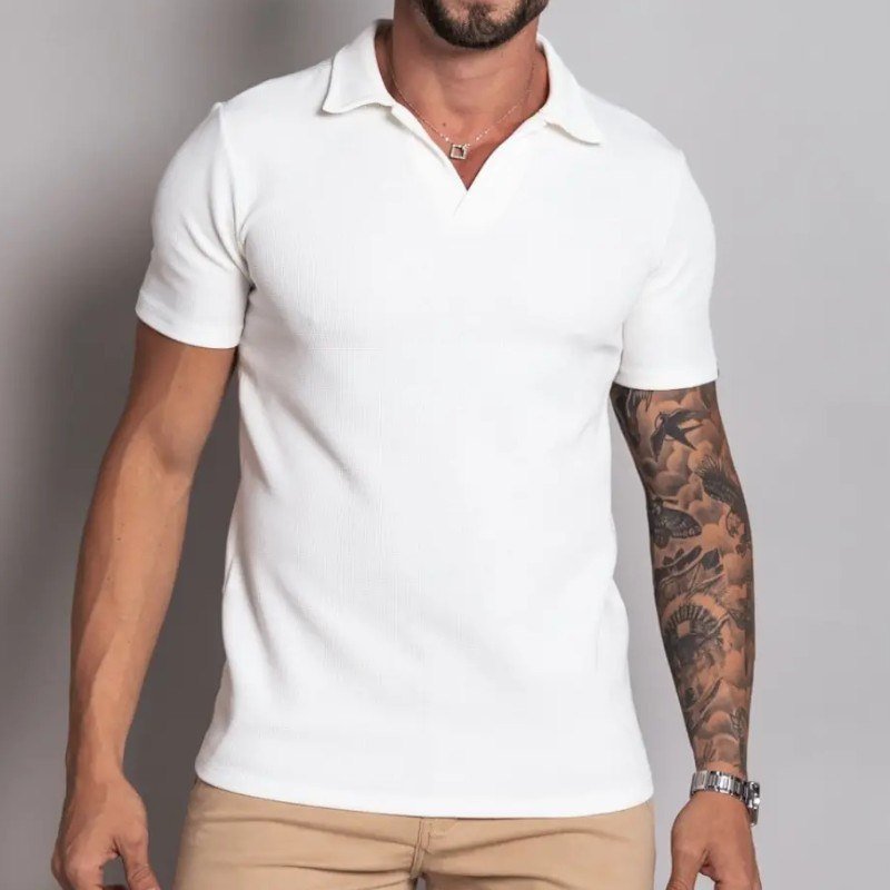Polo Sem Botao Masculina Minimalista Com Tecido Texturizado