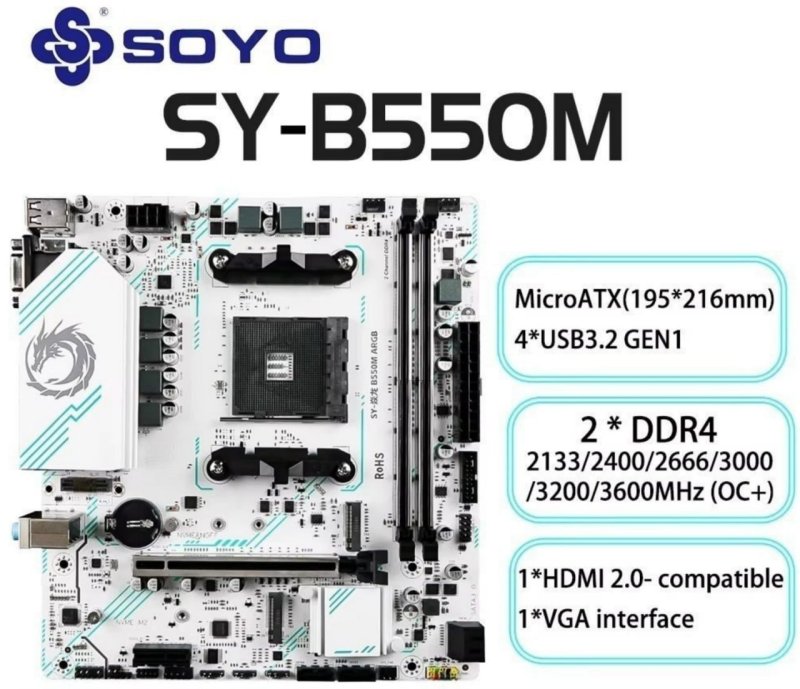 Placa Mãe Soyo B550M Sy-Yl ARGB Eternal PCI 4.0 m.2