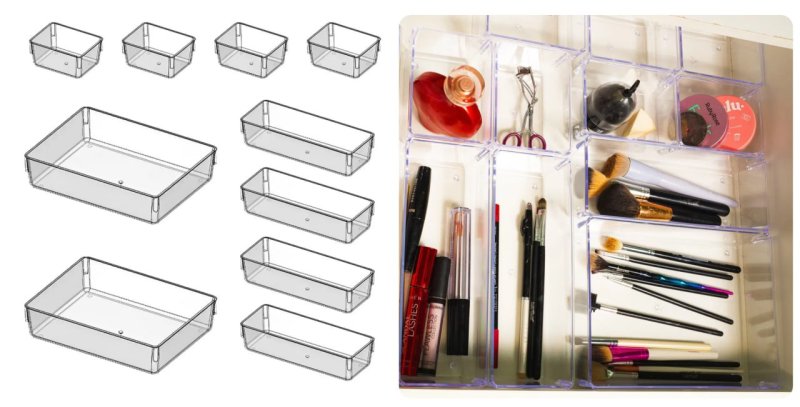 Kit 10 Organizador Modular Gaveta Acrílico Multiuso Cor Transparente