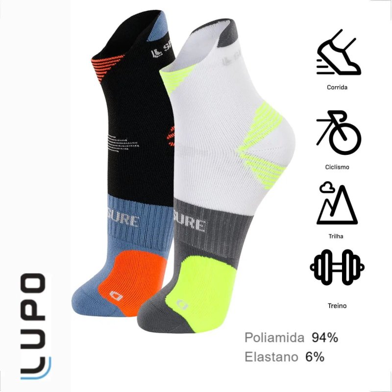 Kit com 2 Pares de Meias Lupo Dry Fit Cano Médio para Corrida