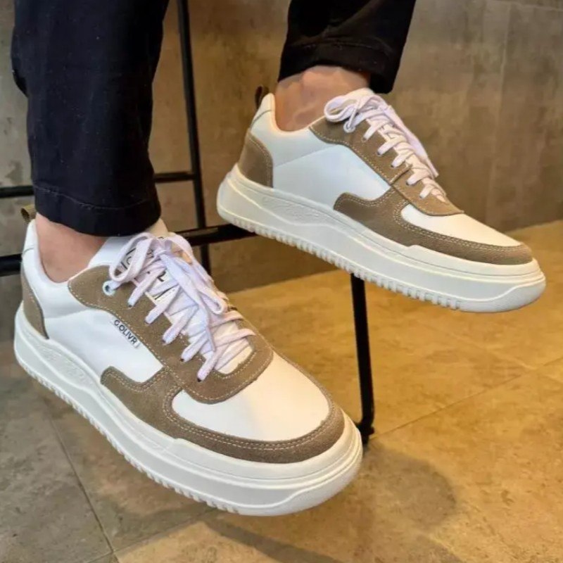 Tenis Masculino Couro Sola Alta Sapatenis Casual Atemporal