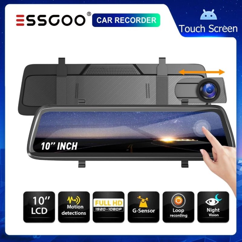 ESSGOO Dash Cam 10" Full HD 1080P com Tela Touch e Ângulo de 170°