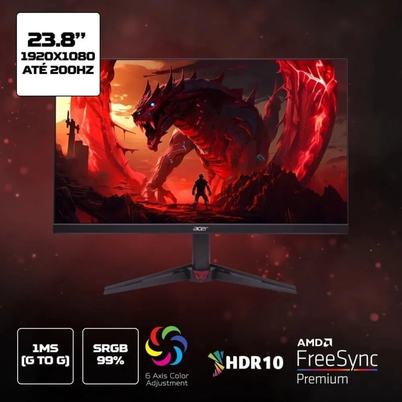 Monitor Gamer Acer Nitro KG241Y X3bip com Tela LED de 23,8" VA