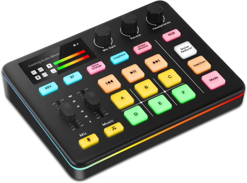 Mixer de Áudio para Gaming com Painel de Controle RGB