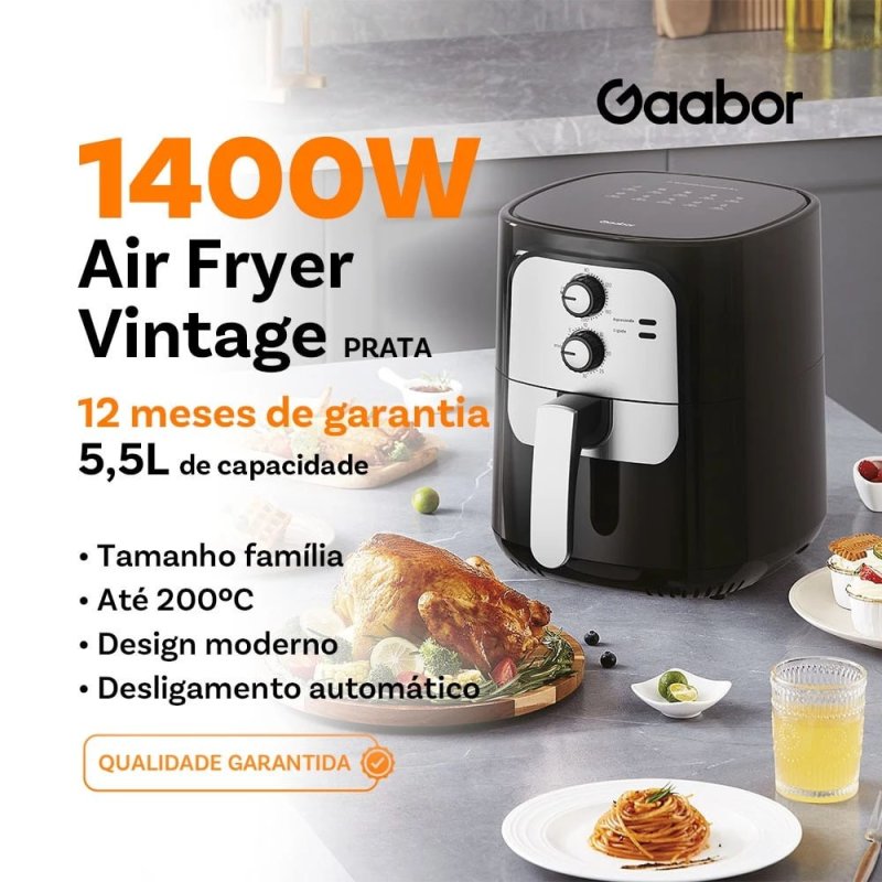 Fritadeira Elétrica Sem Óleo Air Fryer 5.5L Gaabor Jumbo Family