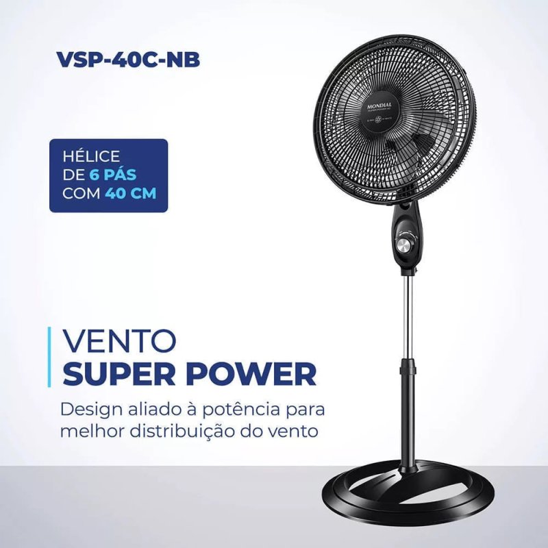 Ventilador de Coluna Mondial Super Power 6 Pás VSP-40C-NB - 40cm 220V