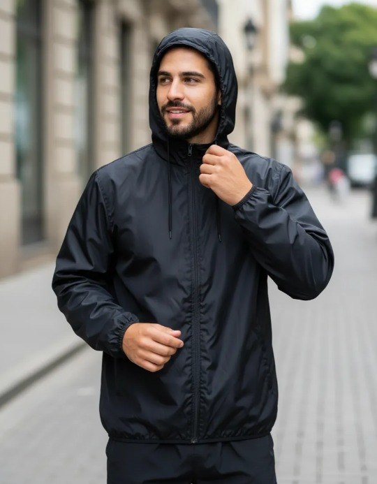 Jaqueta Corta Vento Masculina Impermeável Capuz Zíper Bolso