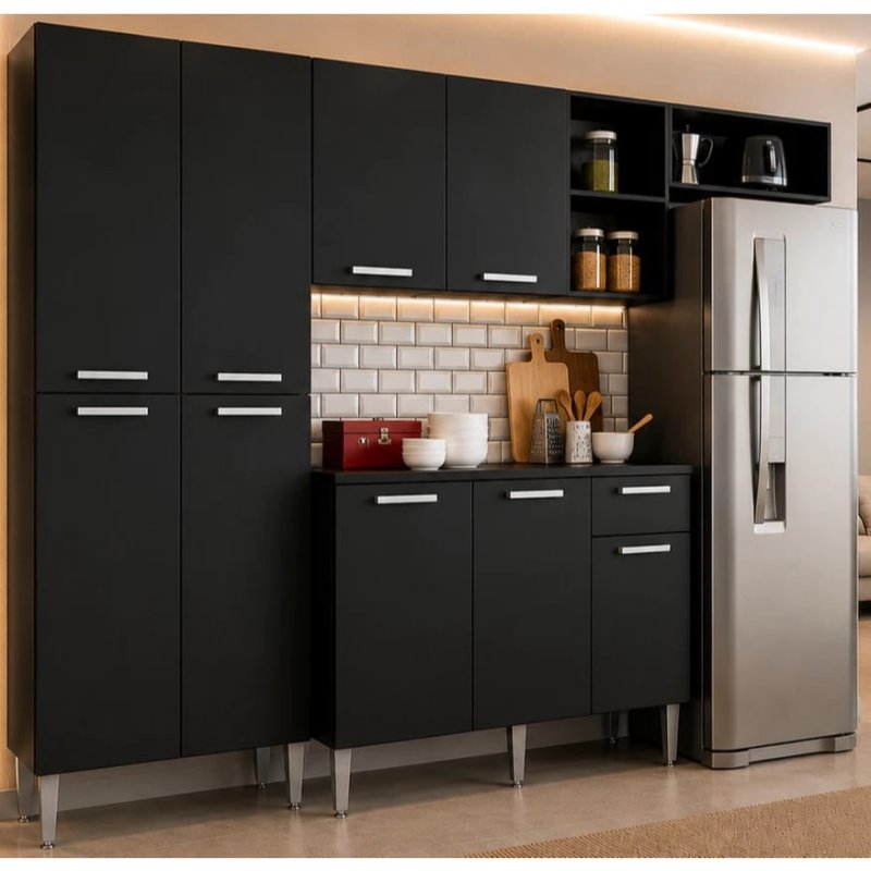 Armário de Cozinha Compacta Completa Pequim Multimóveis V2933 com Balcão Incluso