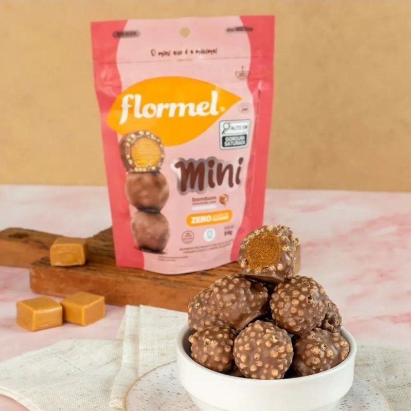 Mini Bombom Crocante com Caramelo FLORMEL Zero Açúcar -Pouch com 54g