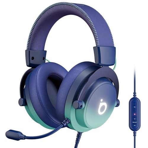 Basike Fone de ouvido jogos para PC - Headset Gamer Pro com Microfone, Modo FPS/Música, com som surround 7.1, Falante de 50mm, USB Compatível com Win7/10/11/MAC/PS4/PS5 (Azul)