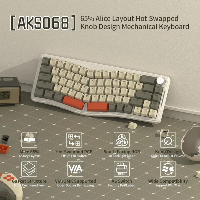 Teclado Mecânico Attack Shark AKS068 Alice, VIA