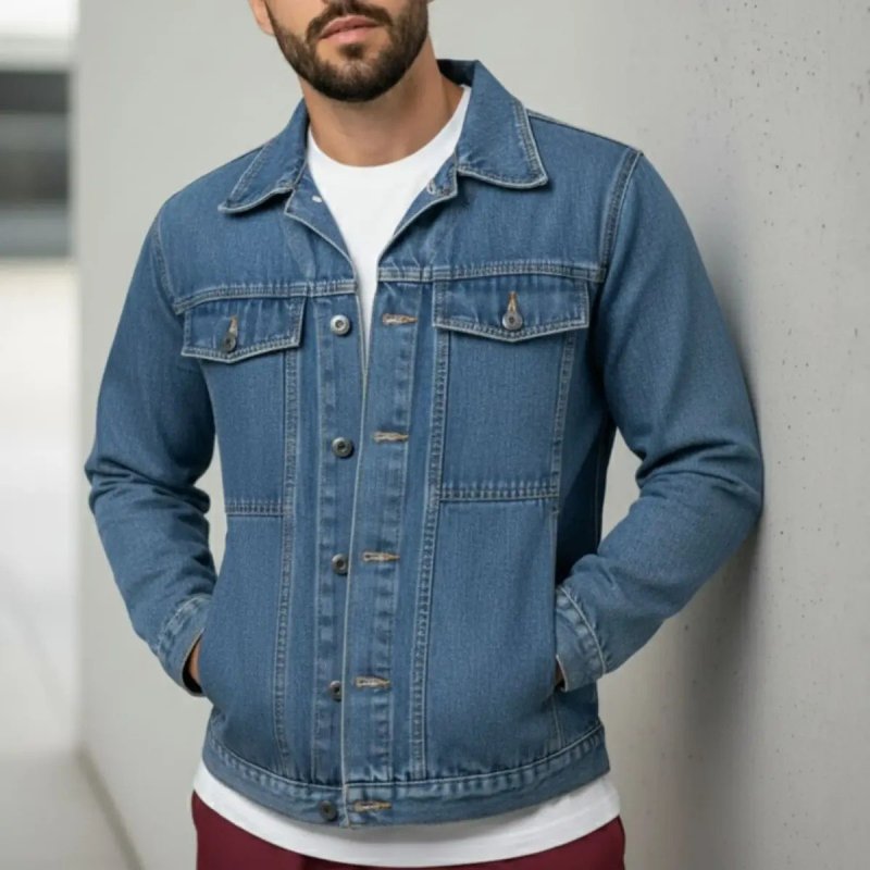 Jaqueta Jeans Cargo Masculina 4 Bolsos Manga Longa
