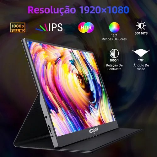 Monitor Portátil Gamer Bettdow de 15.6" Full HD IPS Antirreflexo com Capa Preto 127/220V