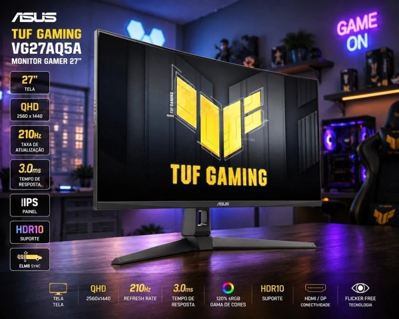 Monitor Gamer Asus TUF 27", QHD, 210Hz, 0.3ms VG27AQ5A