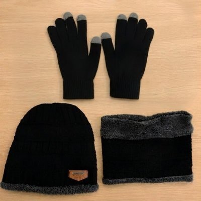 Kit Touca Gorro Cachecol Luva Touch Inverno Frio Masculino