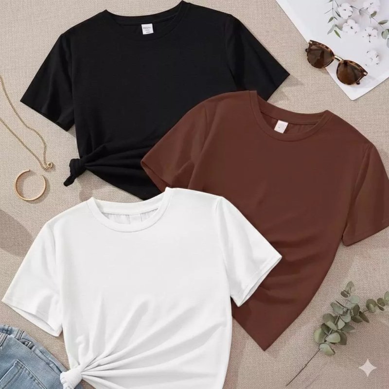 Kit 03 T-shirts Básicas 100% Algodão