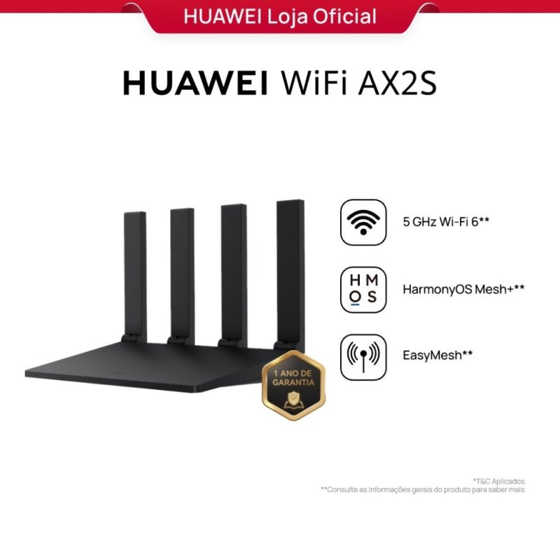 HUAWEI WiFi AX2S Roteador WS7000 V2 Dual Band 4 Antenas Wi-Fi 6